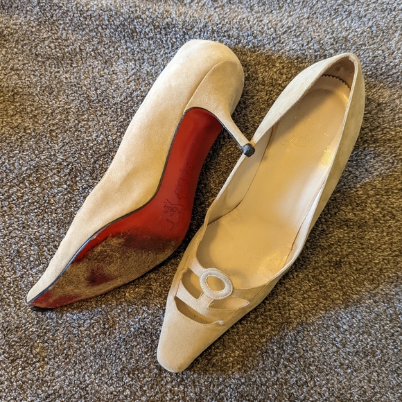 Vintage Christian Louboutin Suede Leather Cut Out Detail Pumps 39.5